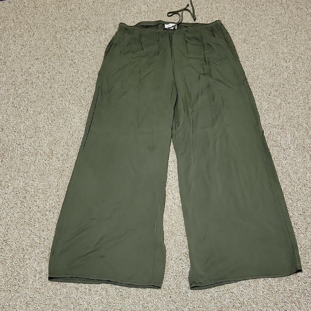 Bella Dahl Sage Green Relaxed Easy Pocket Trousers Sz Large Wide Leg